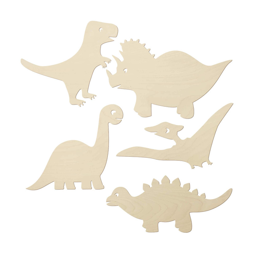 Dekoracja drewniana topola - zestaw dinozaurów (5 sztuk)