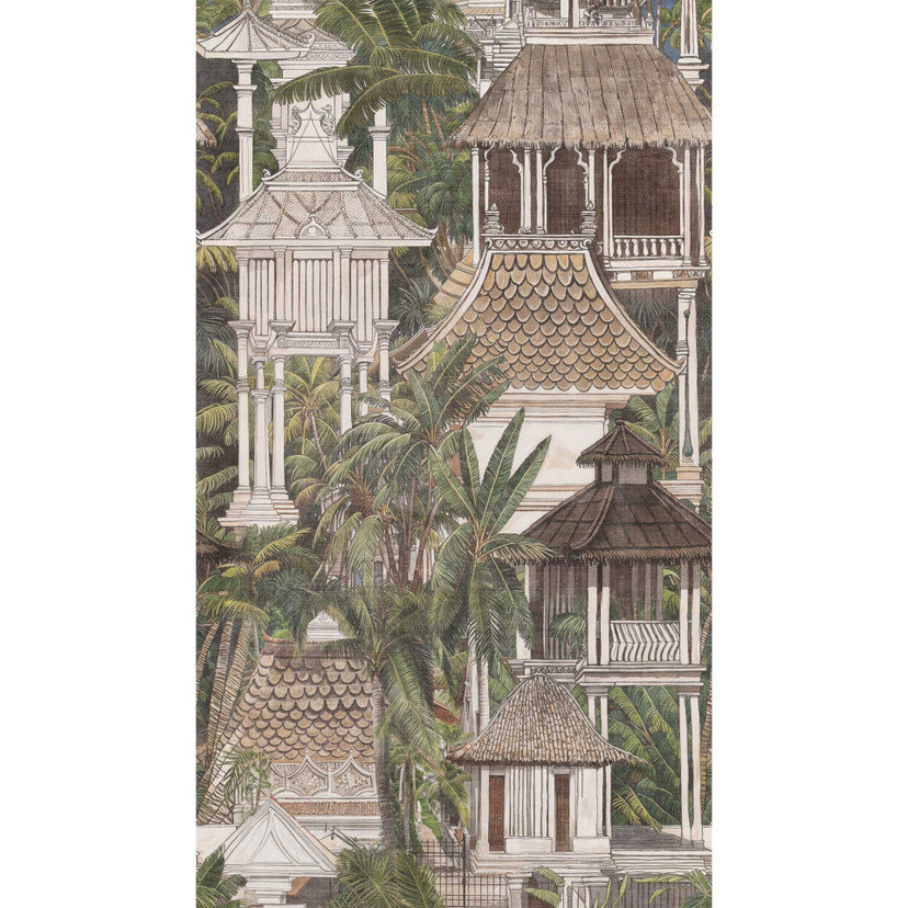 Papier peint architecture asiatique avec palmiers - Papier peint intissé extensible