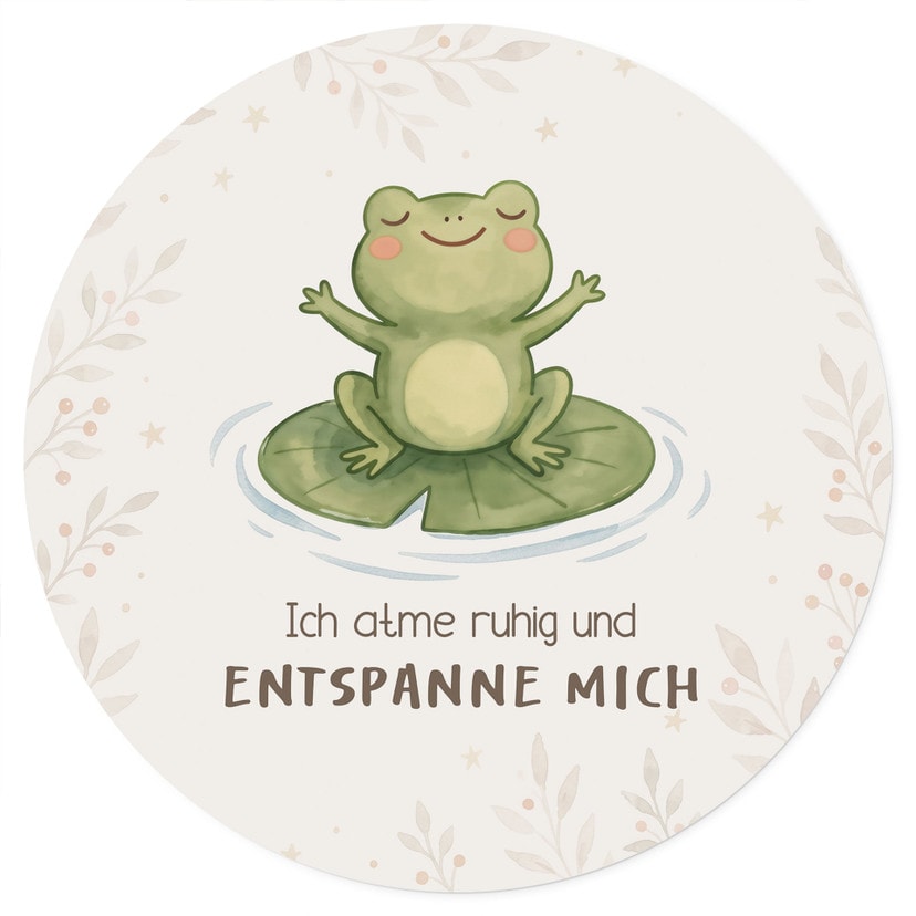 Rundes Wandtattoo mit Frosch - Selbstliebe-Spruch 'Ich atme ruhig' fürs Kinderzimmer