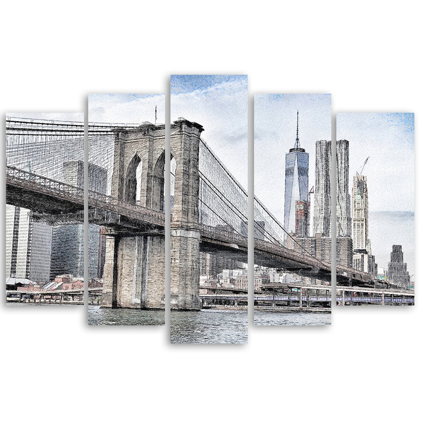 Lærredstryk 5 stykker, Brooklyn Bridge City New York