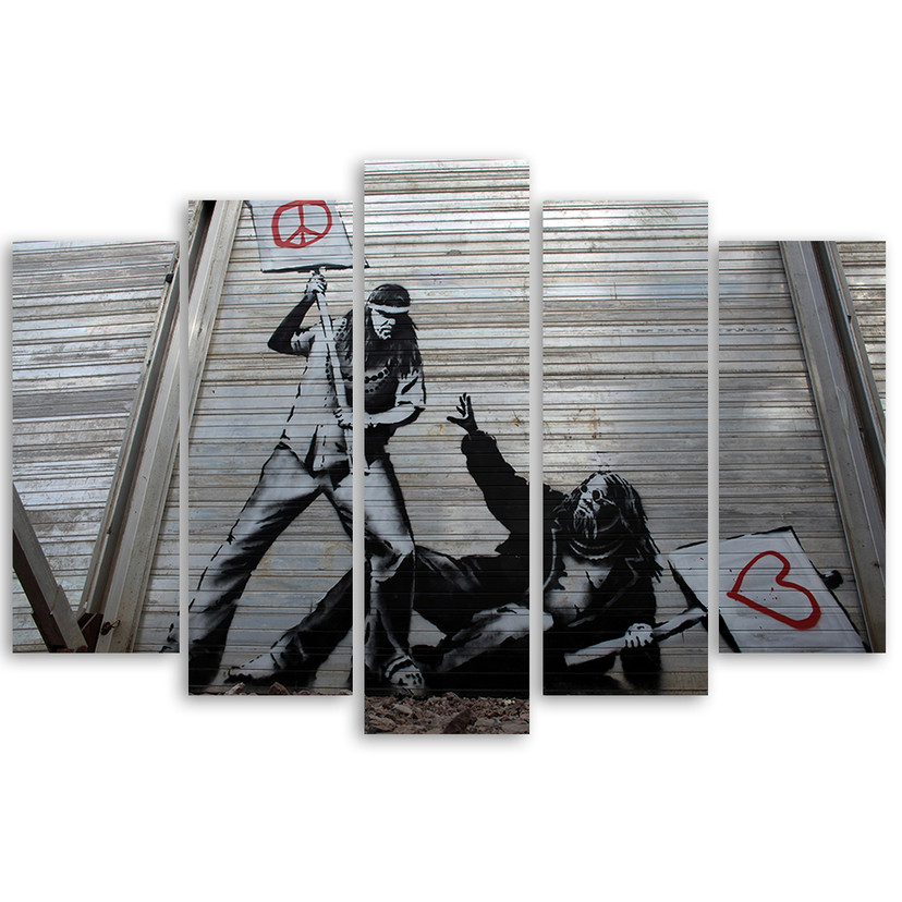 5 stykke lærredstryk, Banksy lærredstryk Street Art