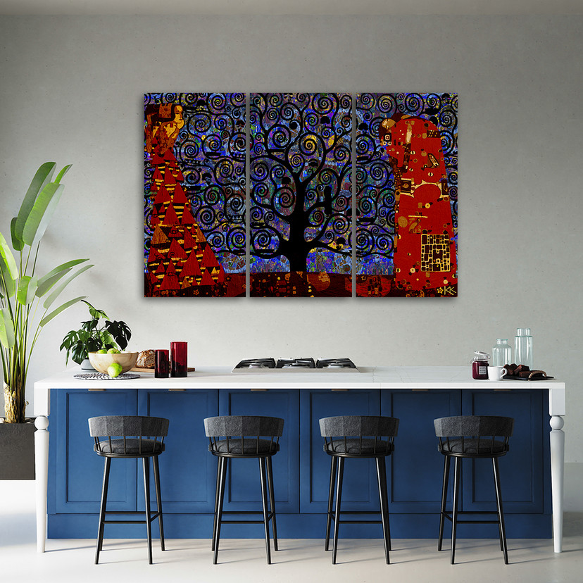 3 stykke lærredstryk Blå Tree Of Life Abstraktion