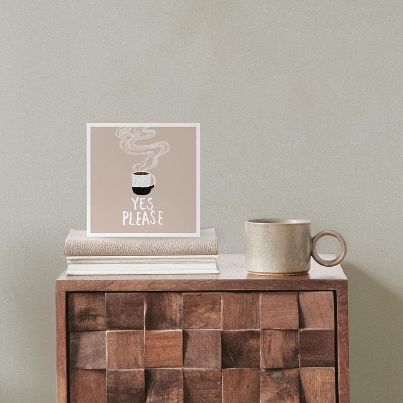 Billede af træ til at sætte op - Varm kop kaffe om morgenen - EMELIEmaria - 15x15 cm