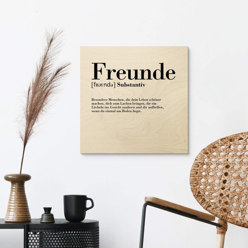 Holzbild Grammatik - Freunde - Quadratisch