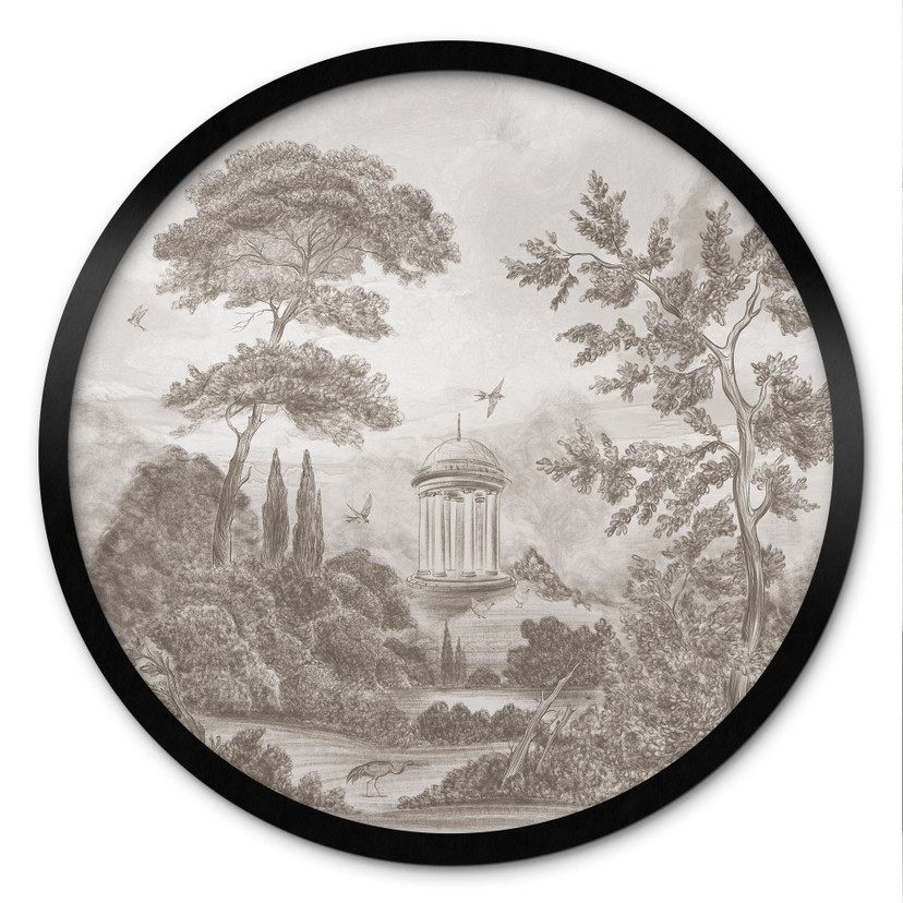 Poster Landschap met tuinlandschap in beige - Ms Tiff - Rond
