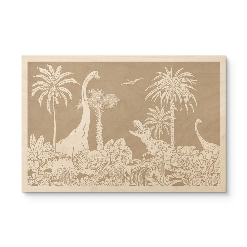 Houten Wanddecoratie dinosaurus in de wilde jungle - Bruin - Kikki Belle