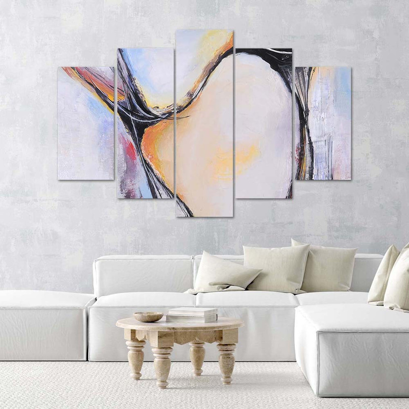 Lærred print 5 dele, abstrakt pastel beige