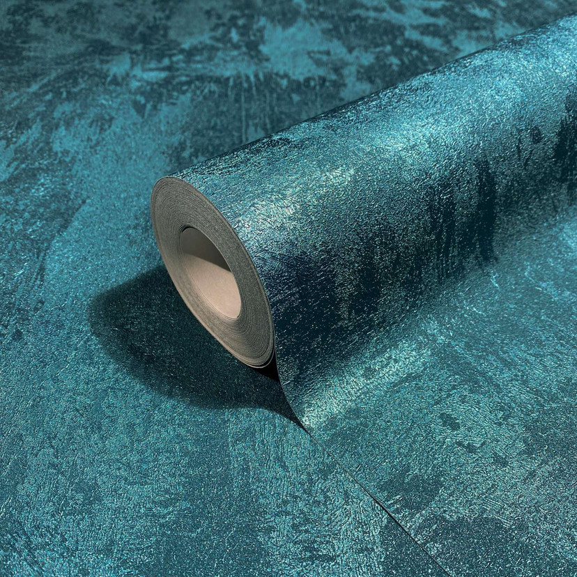 Non-woven tapet med en stark glanseffekt i en ljus betongliknande grön struktur