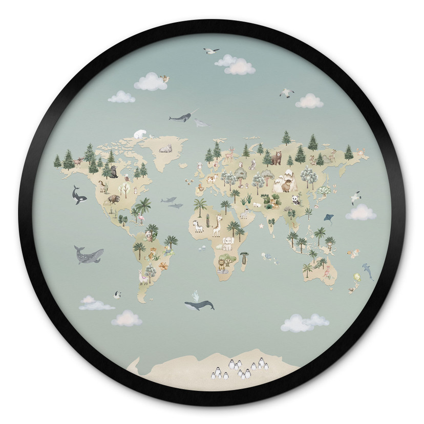Poster Carte du Monde - Monde des Animaux - Oliver Robins - Rond