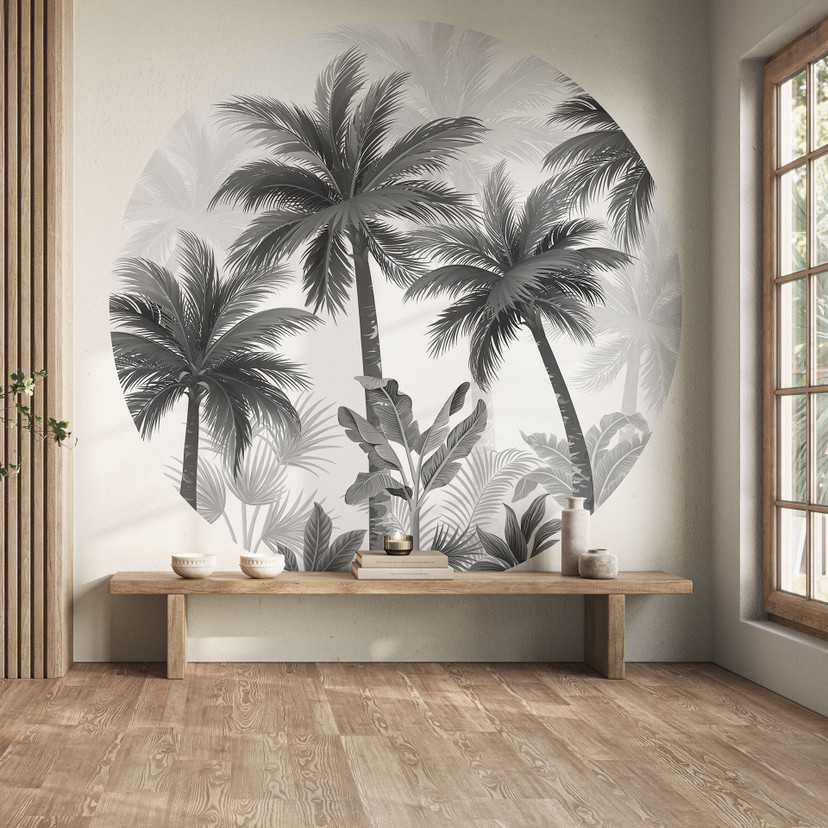 Papier peint exotique paysage de palmiers - rond - papier peint intissé/papier peint intissé autocol