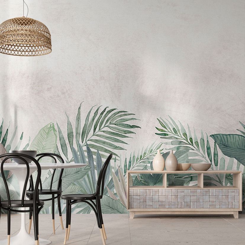 Papier peint jungle feuilles vert aquarelle | Papier peint jungle - Bloomery Decor