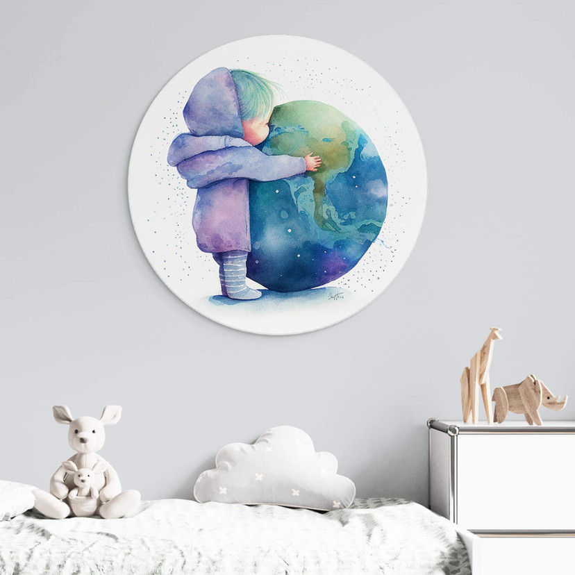 Vægcirkel Heine - Hugging Earth – print på aluminium (Alu-Dibond)