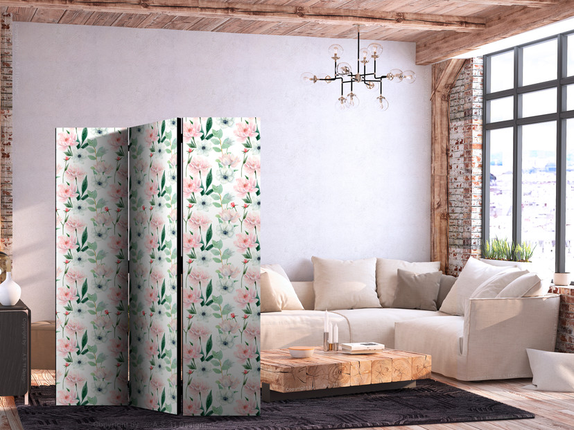 Paravent, Raumteiler freistehend, Trennwand - Peonies on a White Background