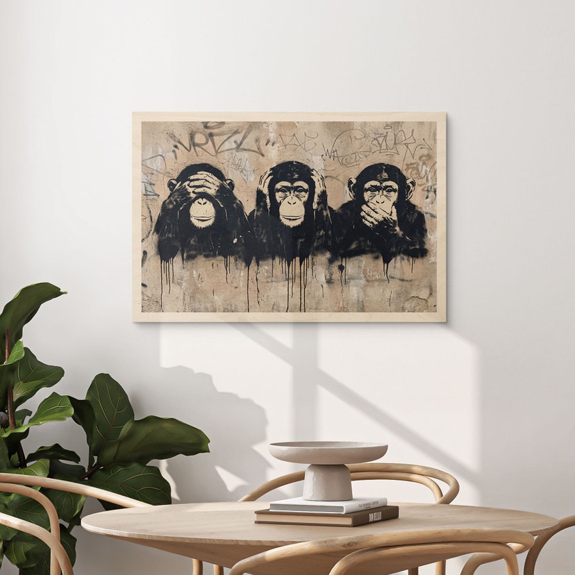 Houten Wanddecoratie Drie Apen Streetart Graffiti - Magnusson