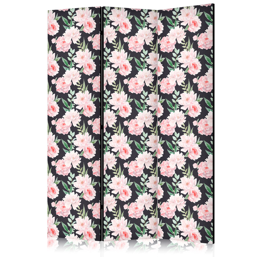 Paravent, Raumteiler freistehend, Trennwand - Peonies - Pink Floral Graphite