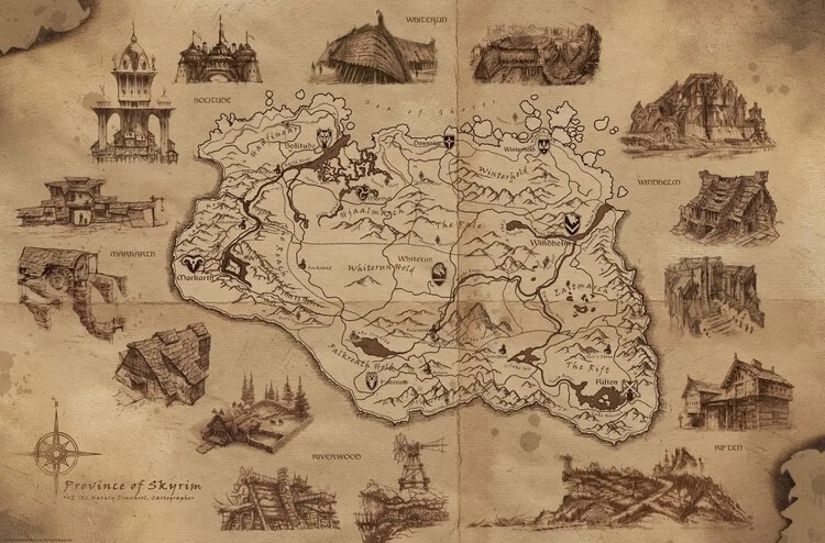 Poster, Filmposter The Elder Scrolls V: Skyrim - Illustrated Map 91,5x61 cm