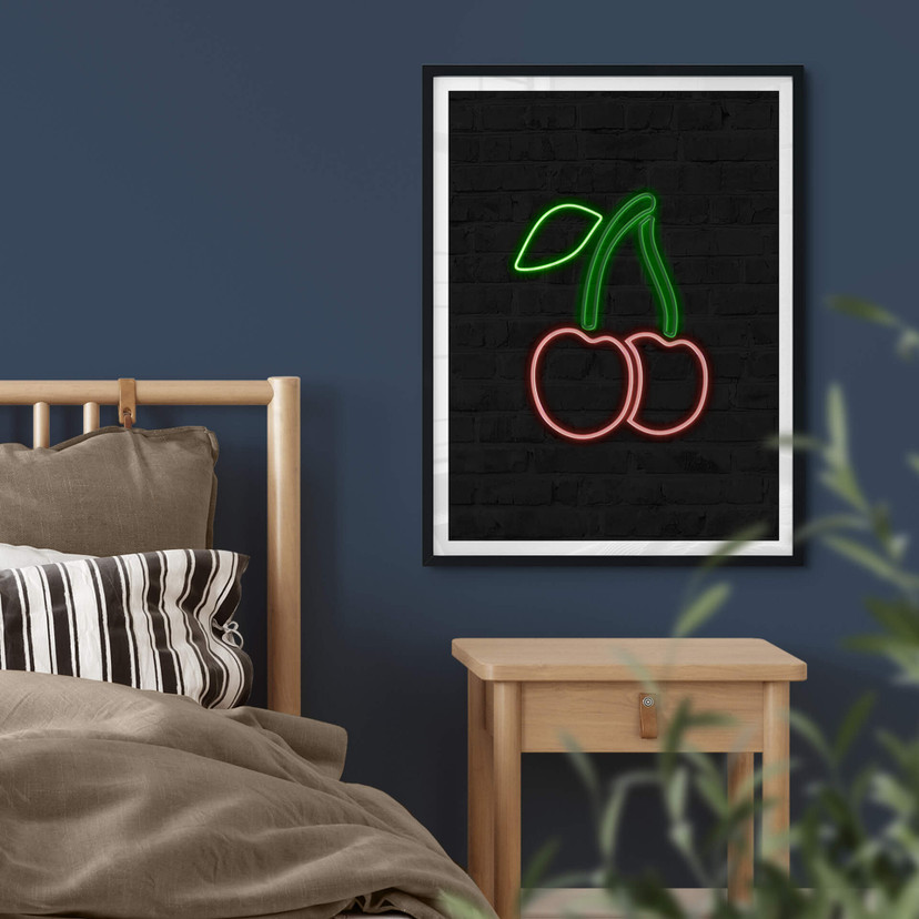 Plakat z czereśniami - światło neonowe
