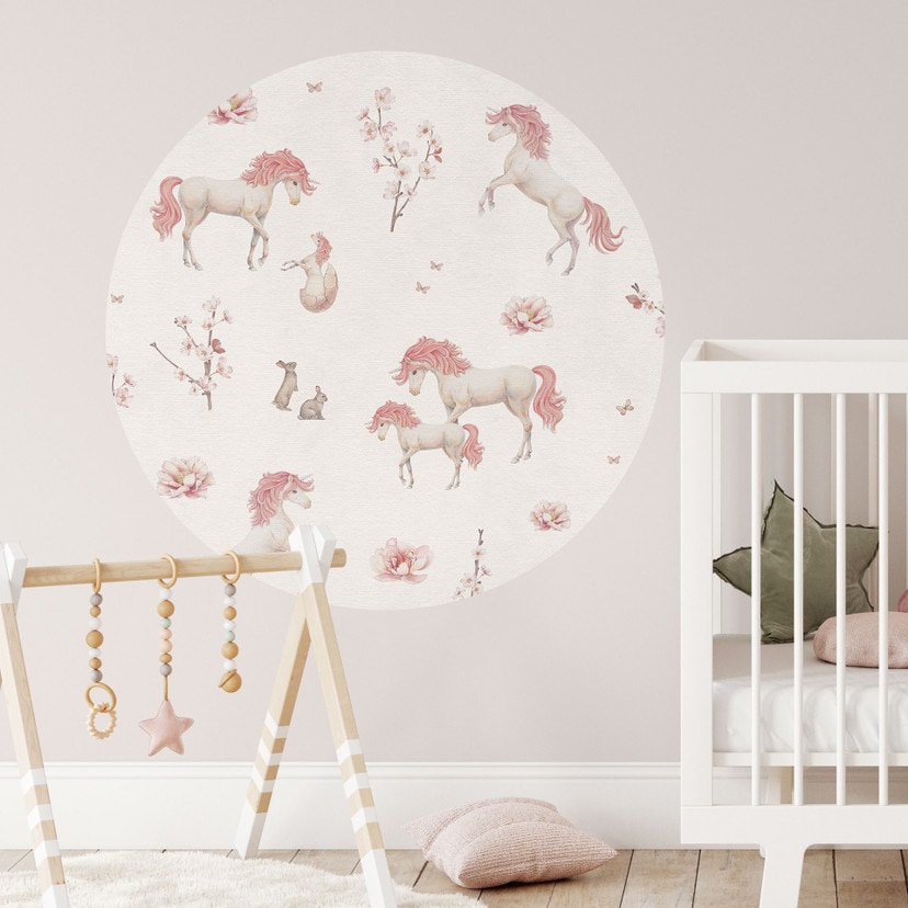 Wallsticker Enhörningsdröm i blomsterlandet - Kikki Belle - Rund