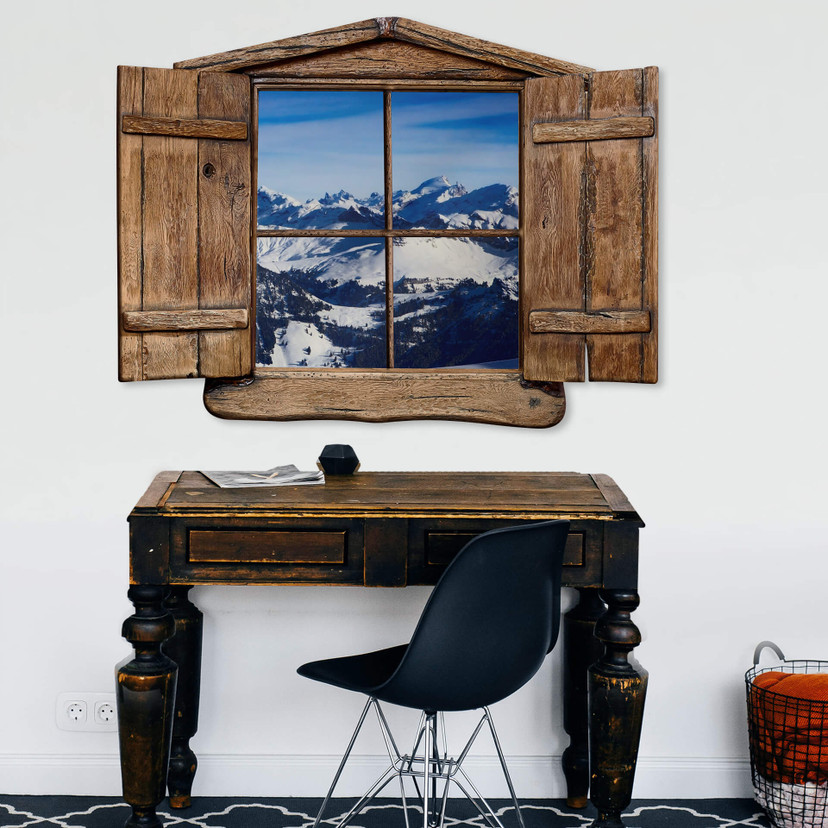 3D Wallsticker trævindue - alpepanorama