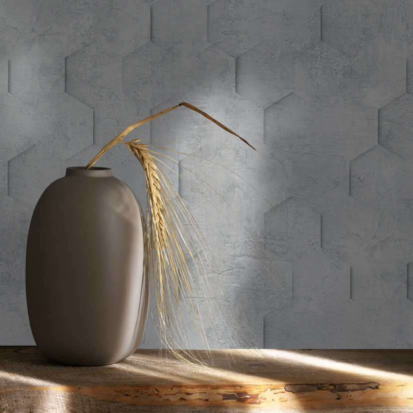 Non-woven tapet med 3D honeycomb mønster grå grafik