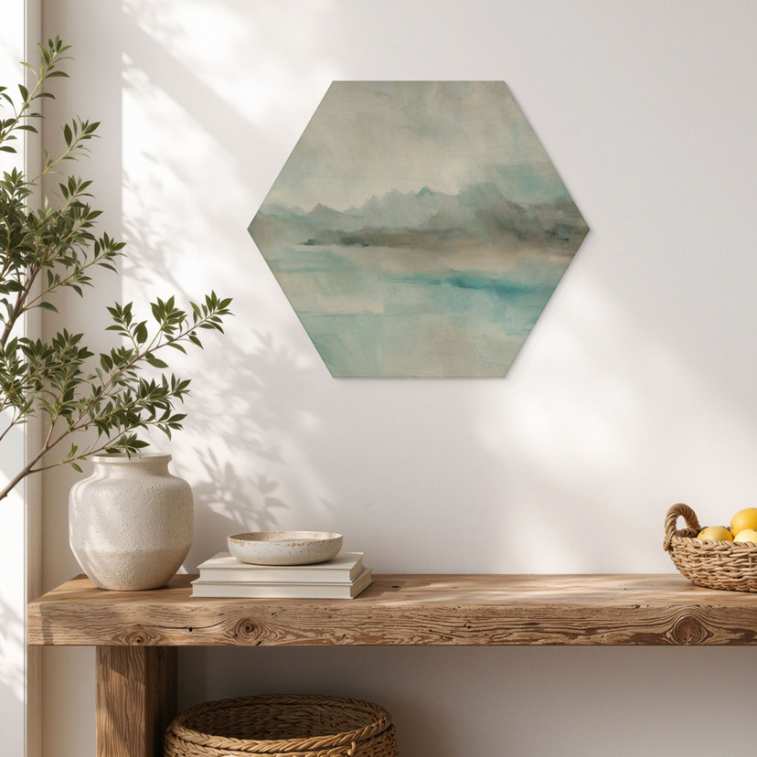 Hexagon Holzbild Velvet Horizon - Abstrakter See - Sir Edward x Grigory Gladarev