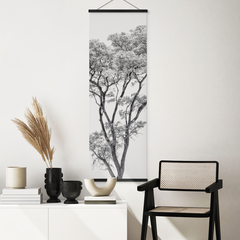 Tekstil plakat Minimalistisk træ i roligt landskab - Mel - Panorama
