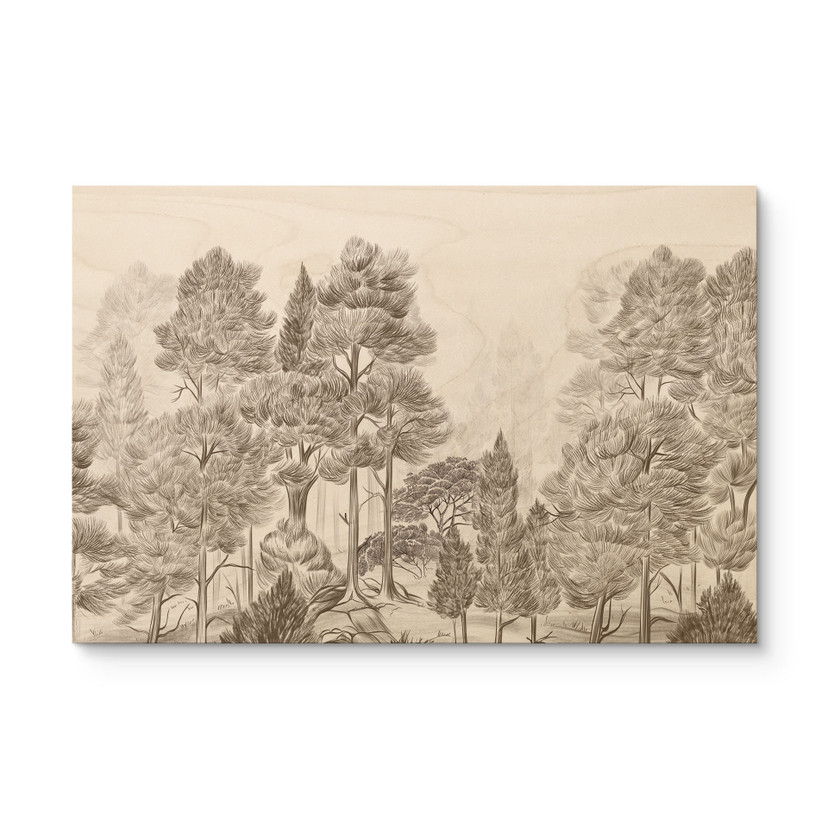 Houten Wanddecoratie bos met boslandschap in beige - Ms Tiff