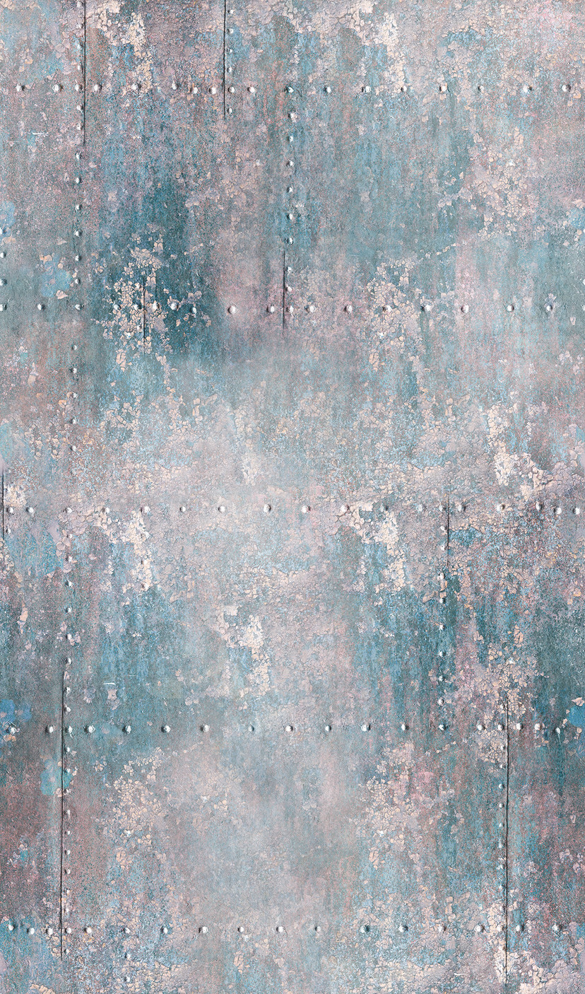 Vintage metaleffekt tapet Blå, rød,Illustration 2,70 x 1,59 m
