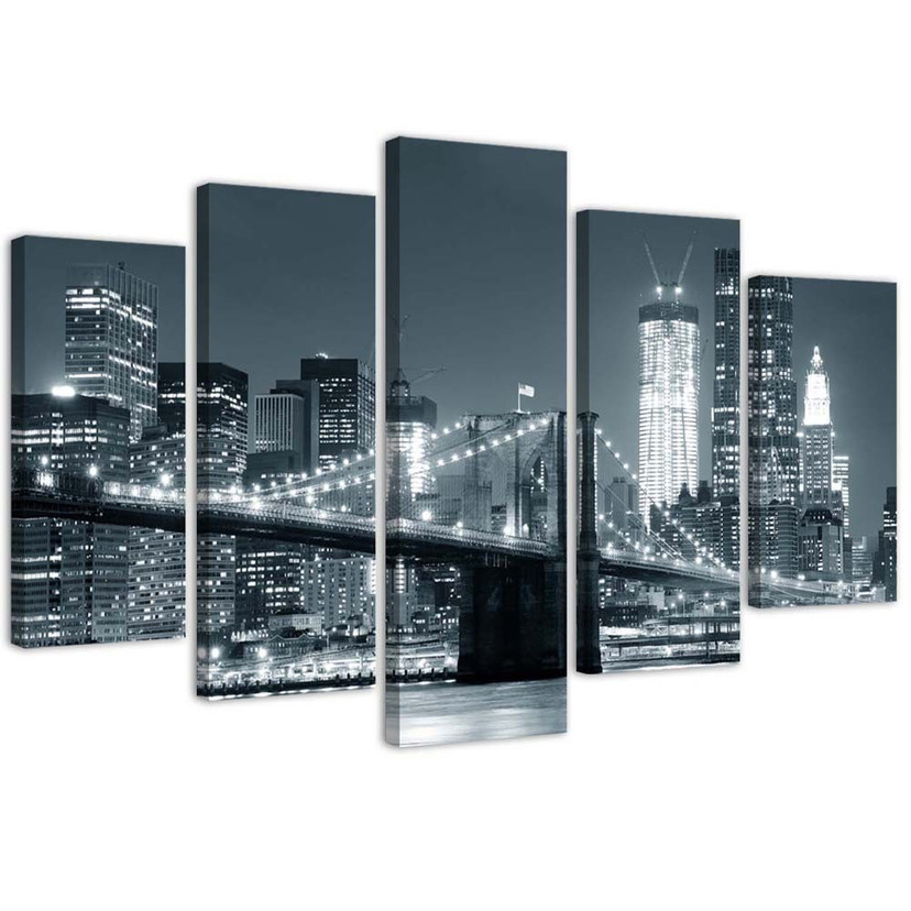 5 stykke lærredstryk New York Bridge sort og hvid