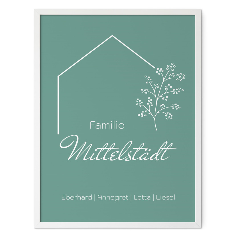 Personalisierbares Poster Familie Haus - grün
