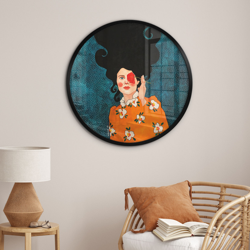Plakat z tajemniczą kobietą z różą - Hülya - Round