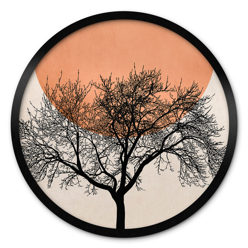 Plakat Zimowy poranek w brzoskwiniowych kolorach - Kubistika - Okrągły