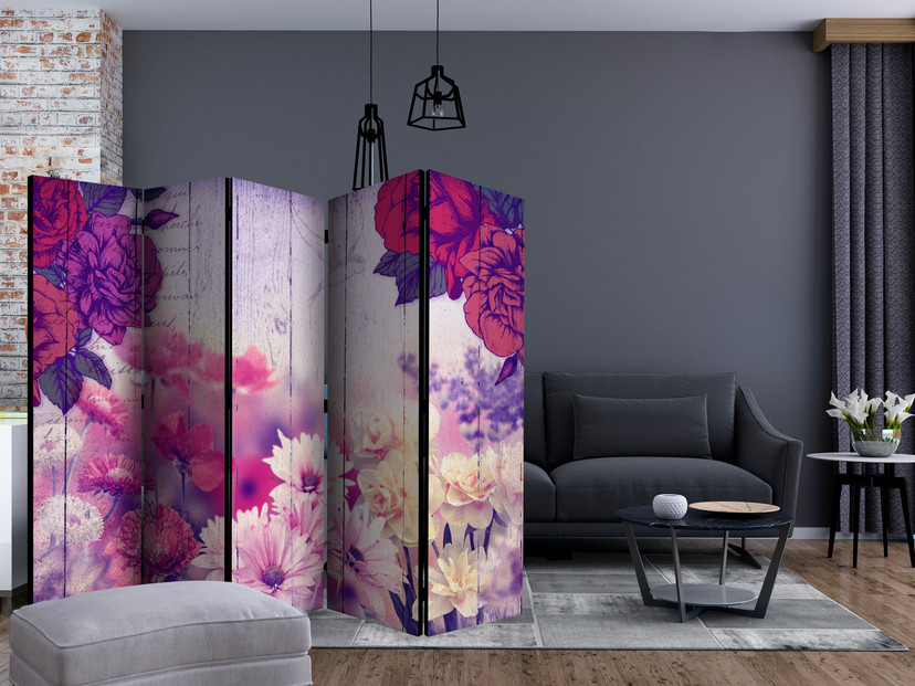 Paravent, Raumteiler freistehend, Trennwand - Flowers Memories II, 5-teilig - einseitig bedruckt - 2