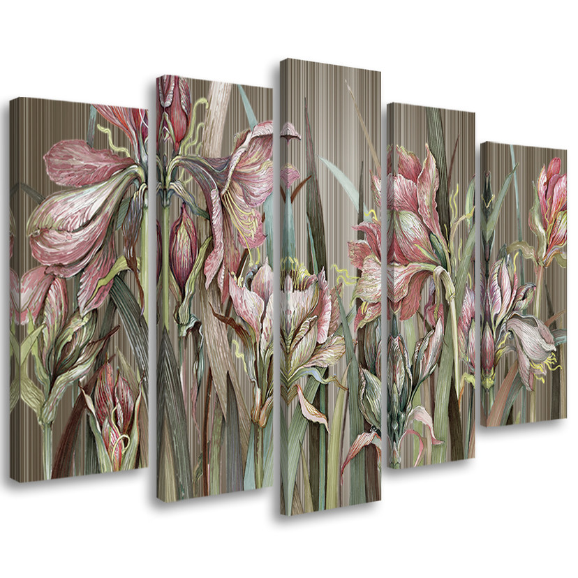 5 stykke lærredstryk, Iris blomster
