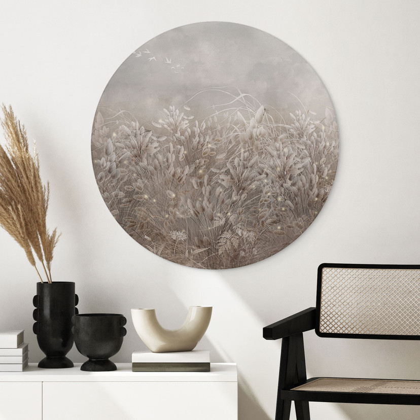 Wanddecoratie Pampasgras en grassen in beige - Ms Tiff - Alu-Dibond Rond
