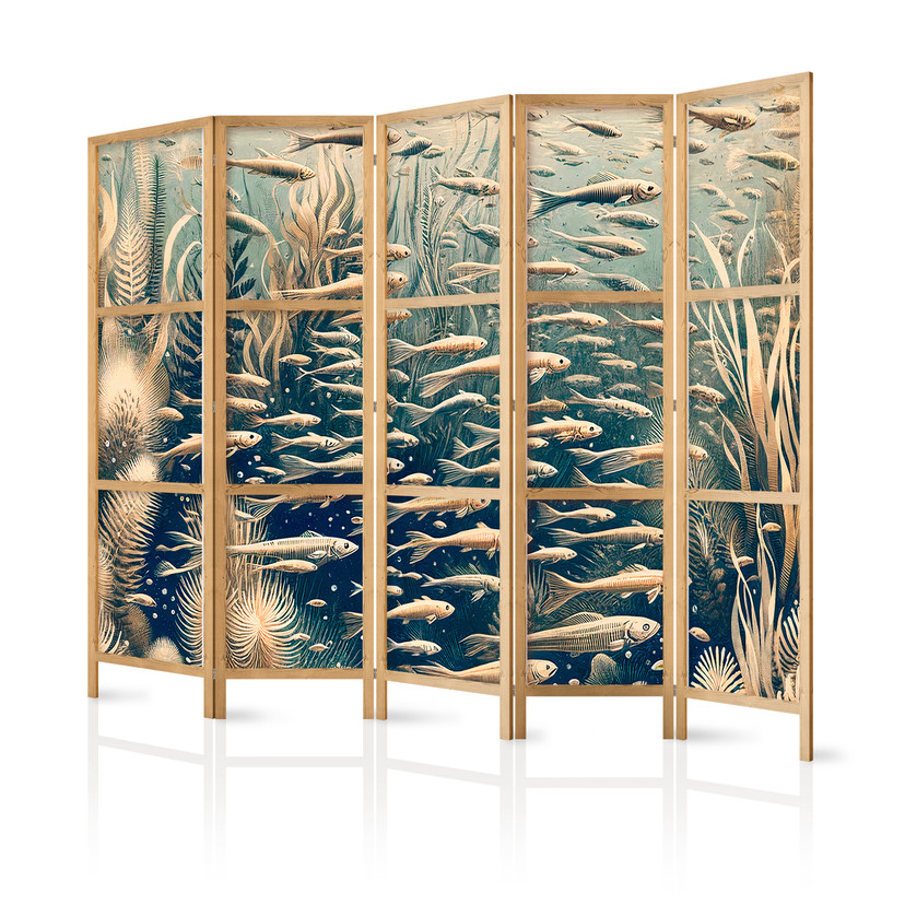 Japanischer Paravent, Raumteiler freistehend, Trennwand - Life in the Ocean in Retro Style