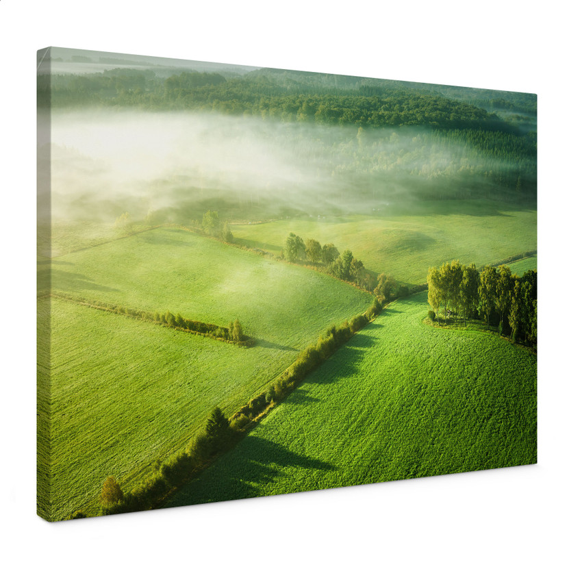 Leinwandbild Idyllische Felder im Nebel | Natur | Wohnzimmer - Keller