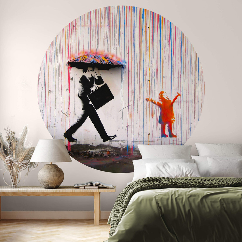 Papier peint photo Banksy - Pluie colorée - Rond - papier peint intissé/papier peint intissé autocol