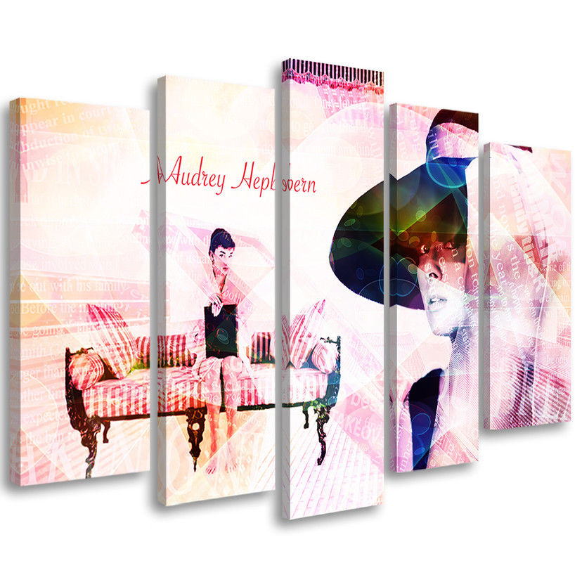 Lærredstryk 5 dele, Audrey Hepburn