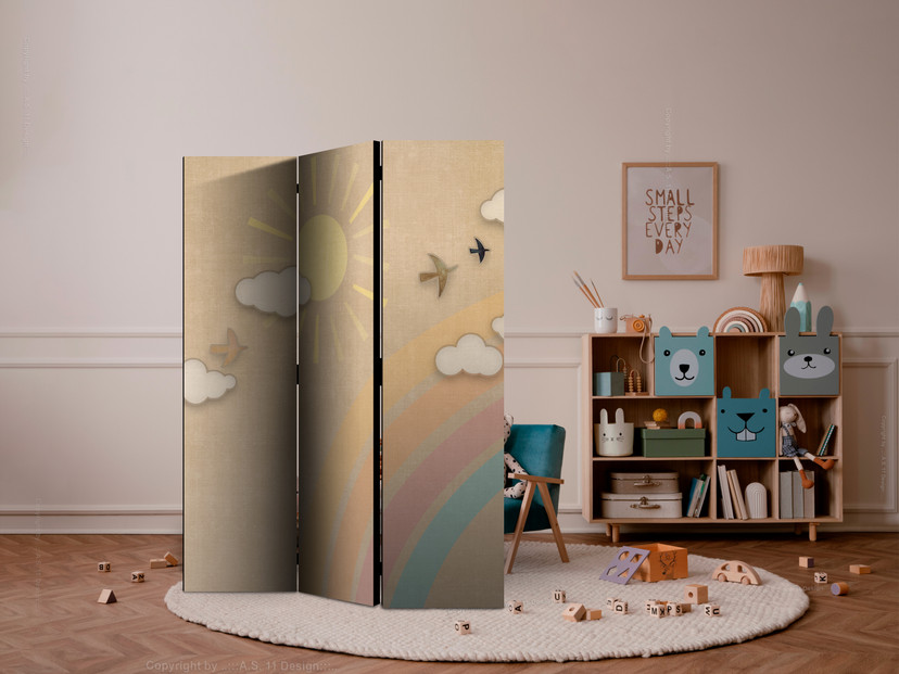 Paravent, Raumteiler freistehend, Trennwand - Holiday Sky - A Rainbow on a Sunny Day and Flying Bird