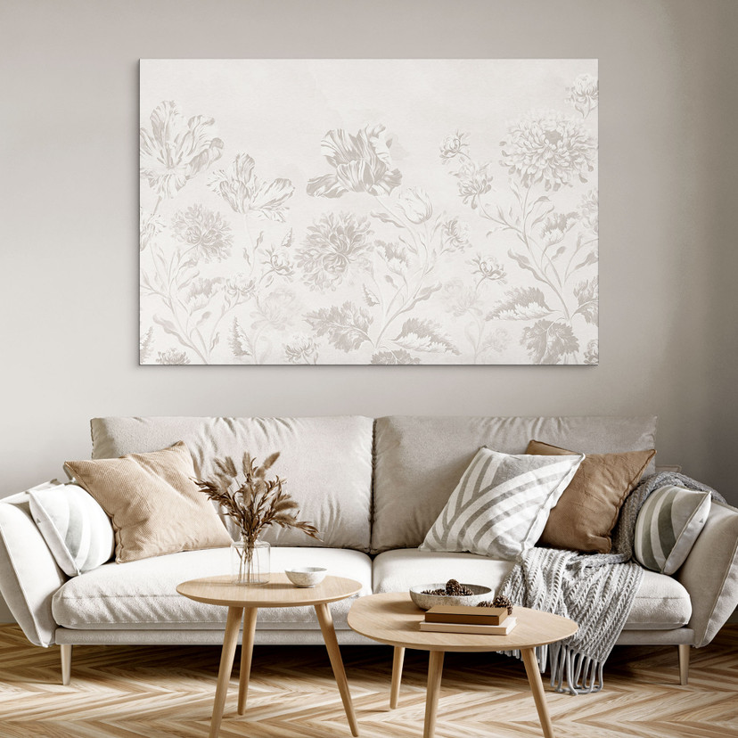 Tableaux Fleurs sauvages aspect craie Greige - Bloomery Decor - Alu-Dibond