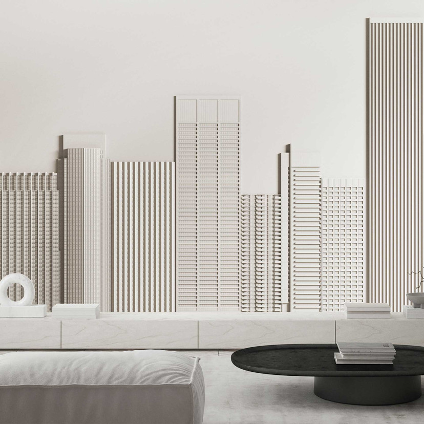 Fototapeta 3D z włókniny Modern Cityscape - monochromatyczna panorama z efektem tekstury