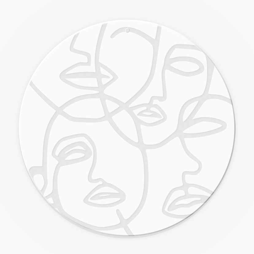 Akrylbillede, vinduesbillede til at hænge op Line Art - Faces - Round