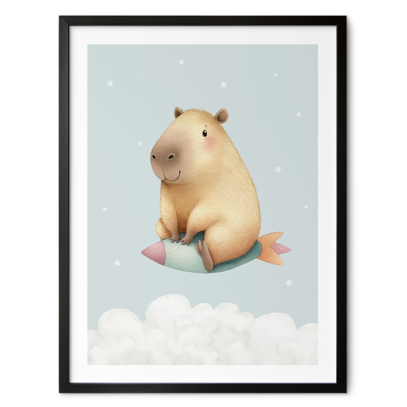 Plakat dla dzieci Kapibara w kosmosie - Gwiezdne marzenie