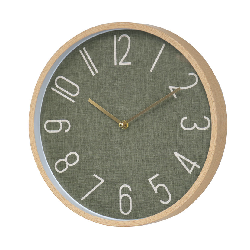 Horloge murale verte effet bois, horloge à quartz ronde avec chiffres clairs et look naturel 30x30x4 cm