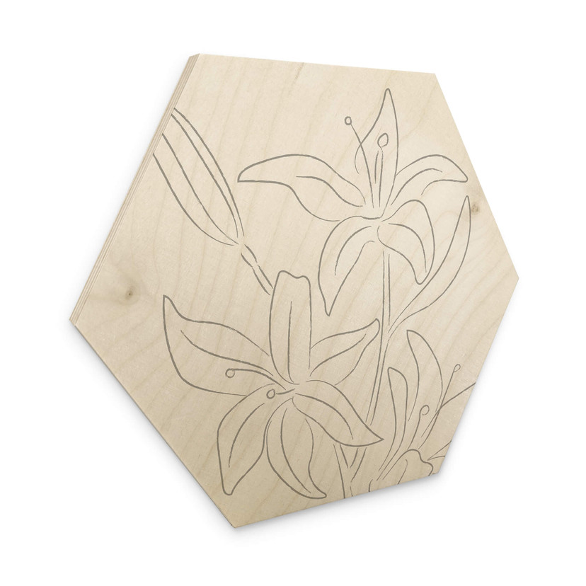 Hexagone - Bois 1X Studio - Dessin au trait Floral