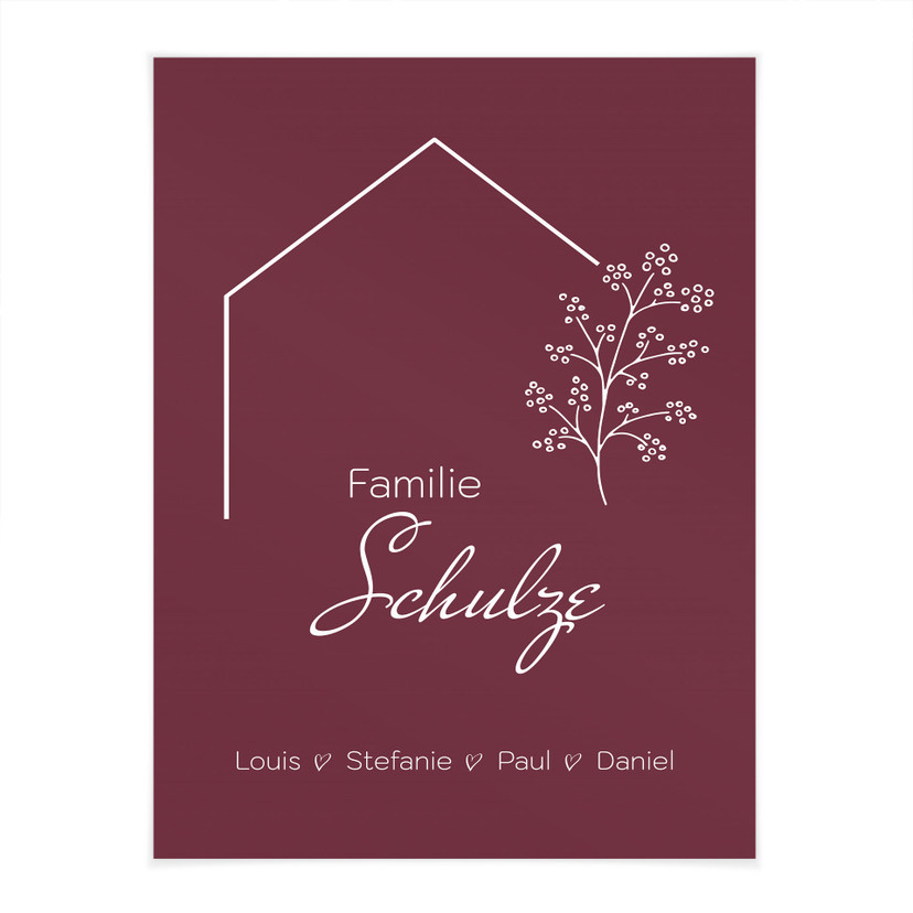 Personalisierbares Poster Familie Haus - weinrot