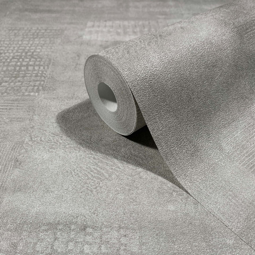 Tapeta z włókniny o wyglądzie tynku, o wyglądzie betonu, gładka, geometryczna, matowa w kolorze szar