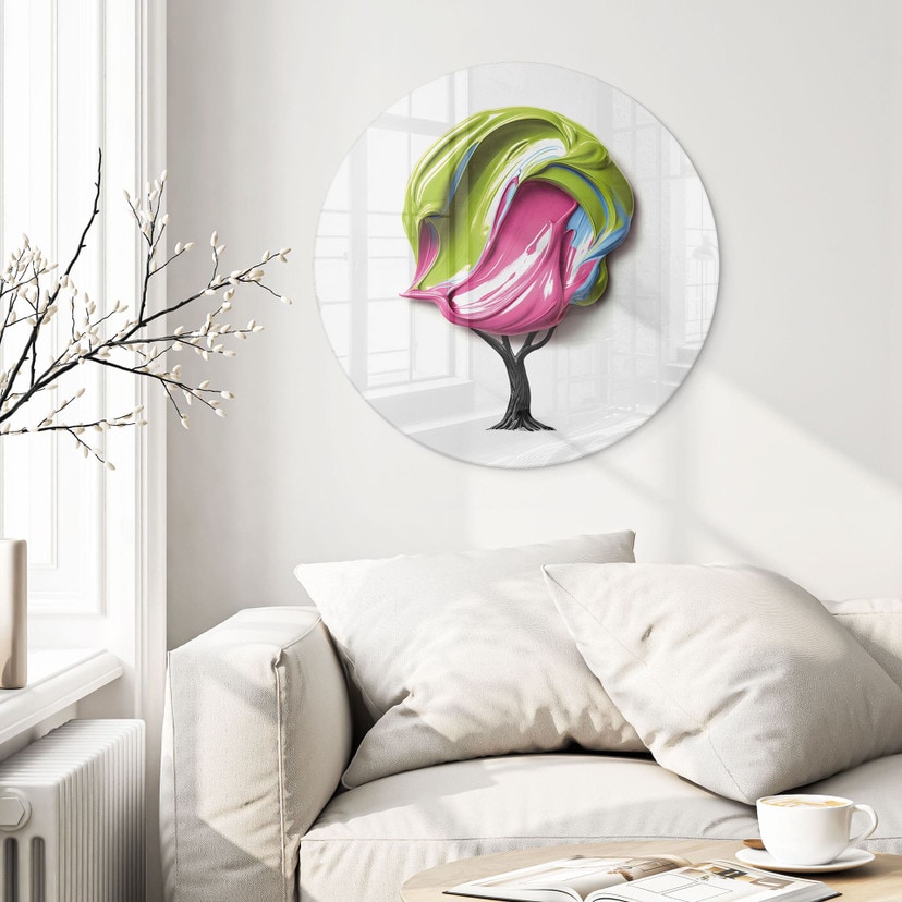Tableau en verre Arbre avec couronne 3D colorée - Mielu - Rond