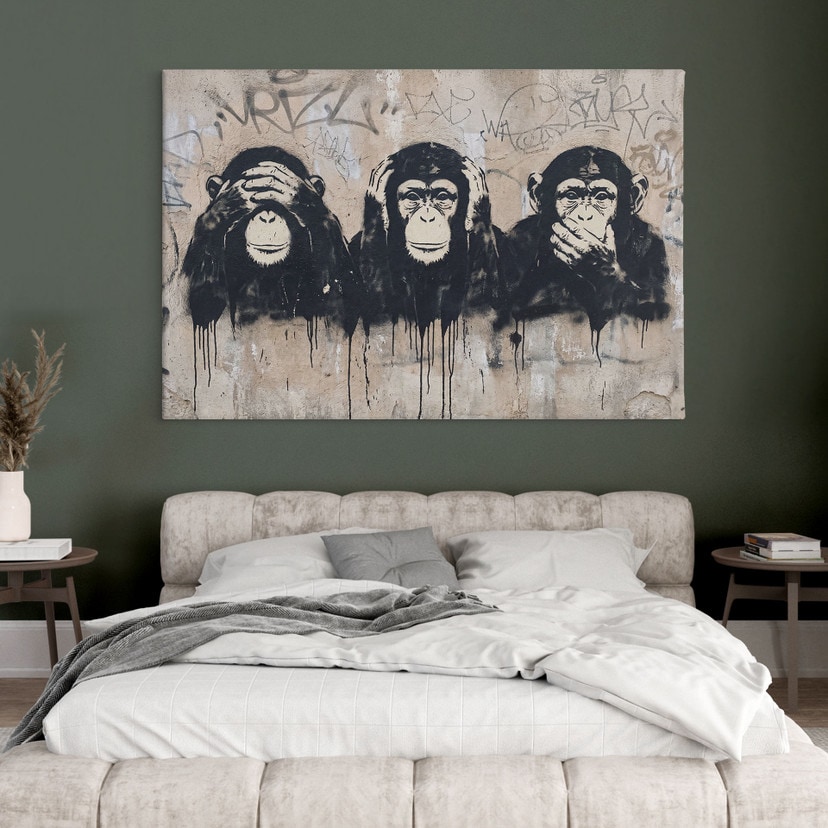 Canvas schilderij Drie Apen Streetart Graffiti - Magnusson